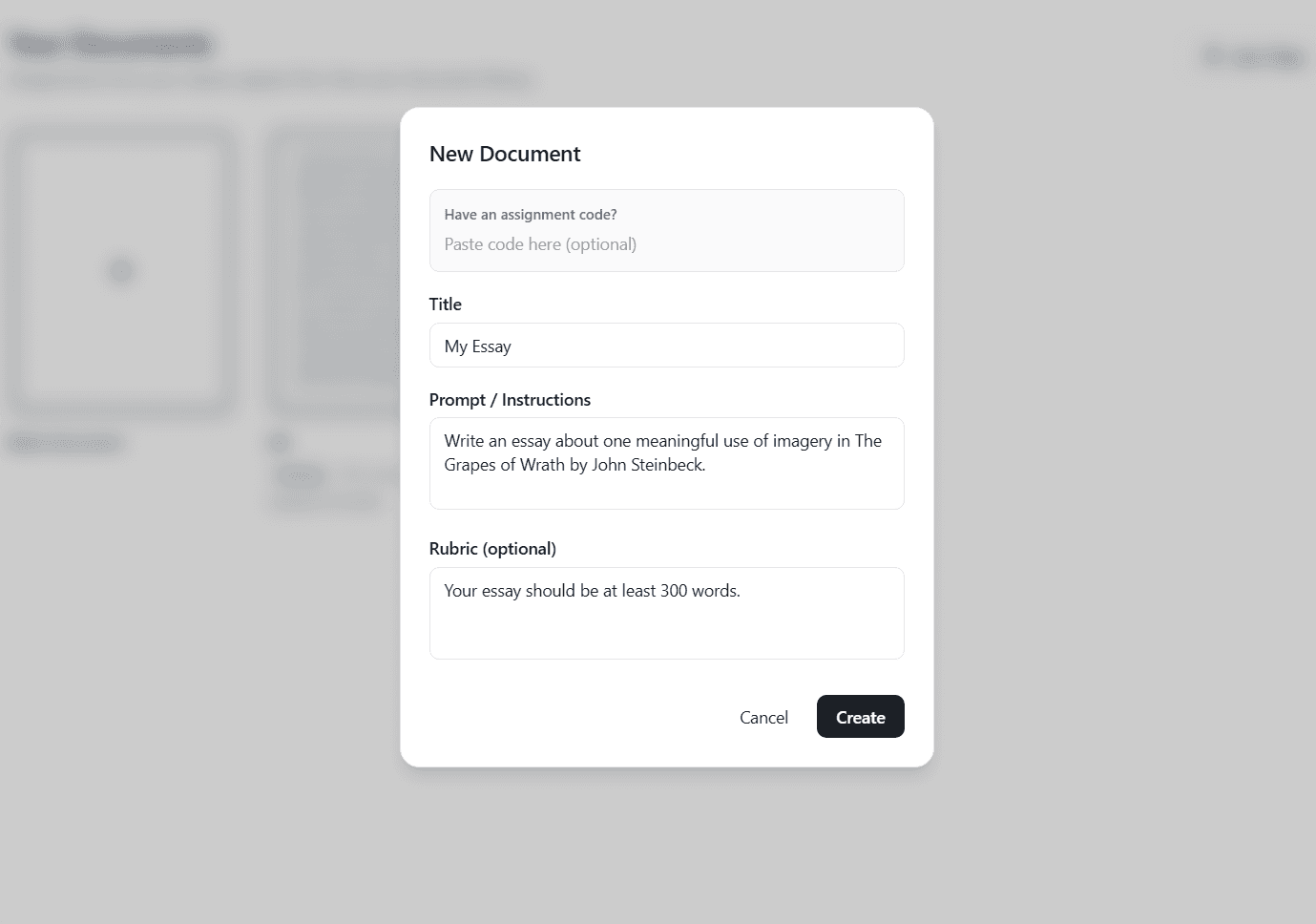New document modal