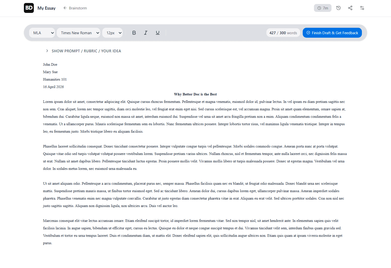 Light theme writing editor